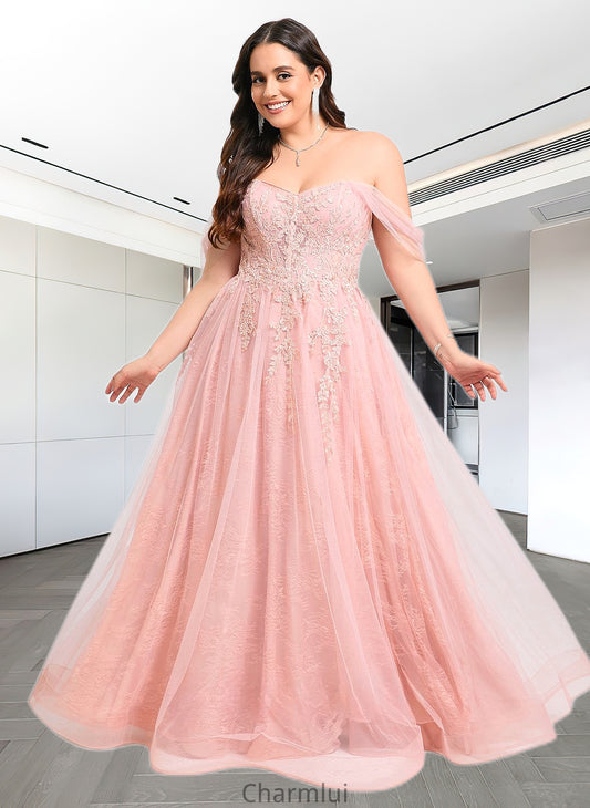 Keyla A-line Sweetheart Off the Shoulder Floor-Length Tulle Floral Lace Prom Dresses With Appliques Lace DYP0025870