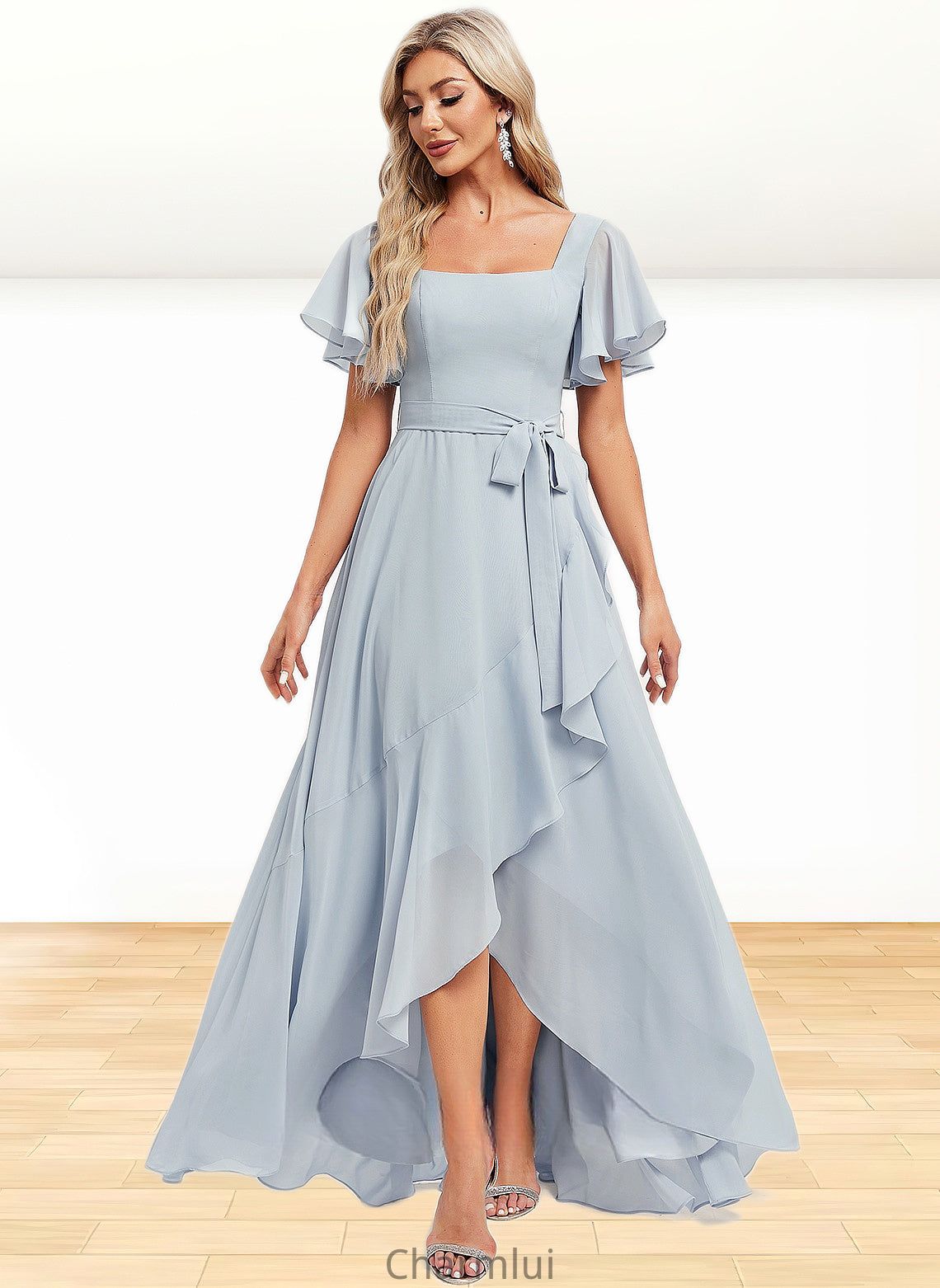 Regina A-line Square Asymmetrical Chiffon Bridesmaid Dress DYP0025796