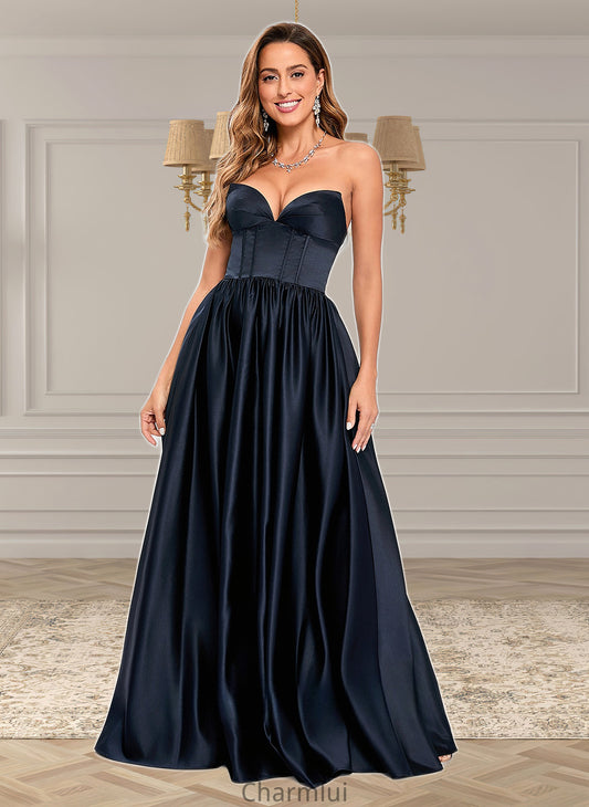 Micaela Ball-Gown/Princess V-Neck Floor-Length Satin Prom Dresses DYP0025840