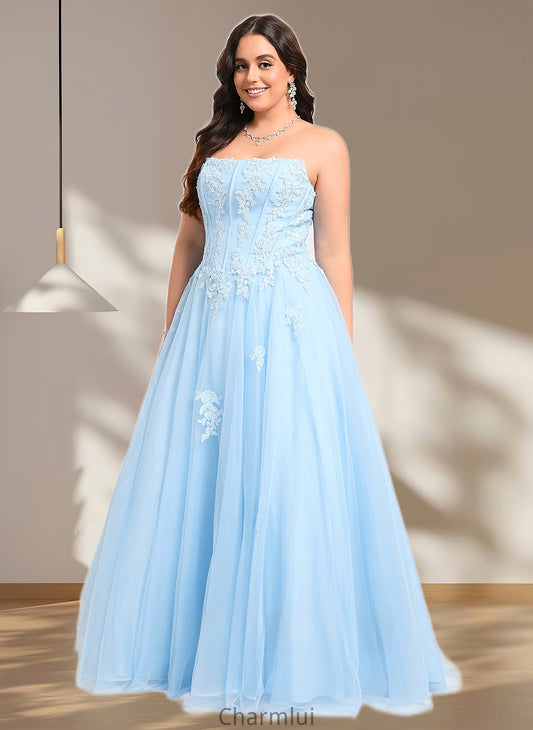 Karly Ball-Gown/Princess Straight Sweep Train Tulle Prom Dresses With Sequins Appliques Lace DYP0025864