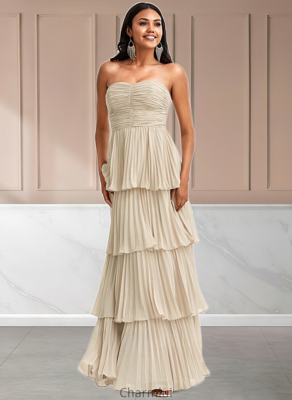 Olga A-line Sweetheart Floor-Length Chiffon Bridesmaid Dress DYP0025762