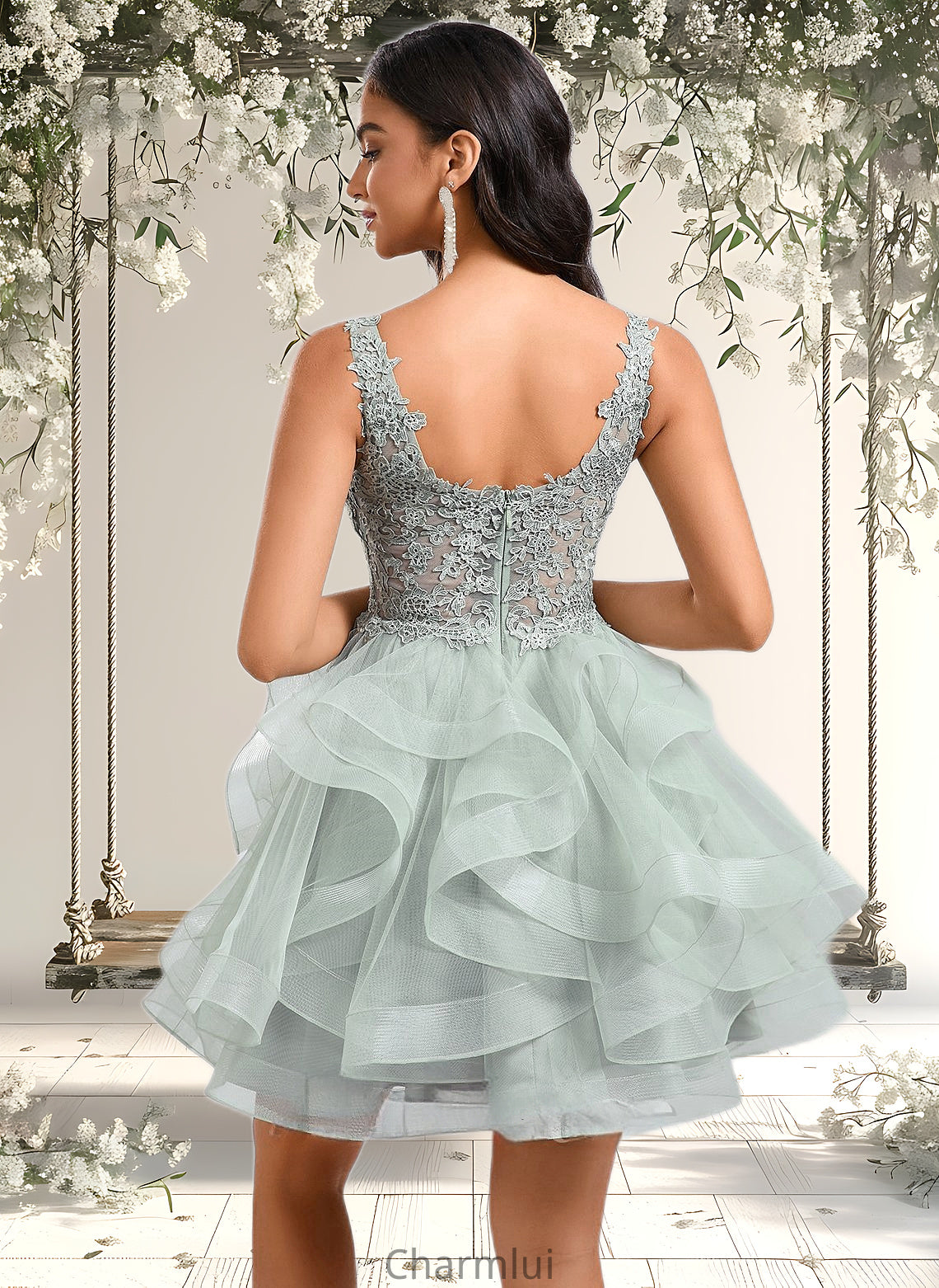 Miley Ball-Gown/Princess V-Neck Short Tulle Lace Homecoming Dress DYP0025671