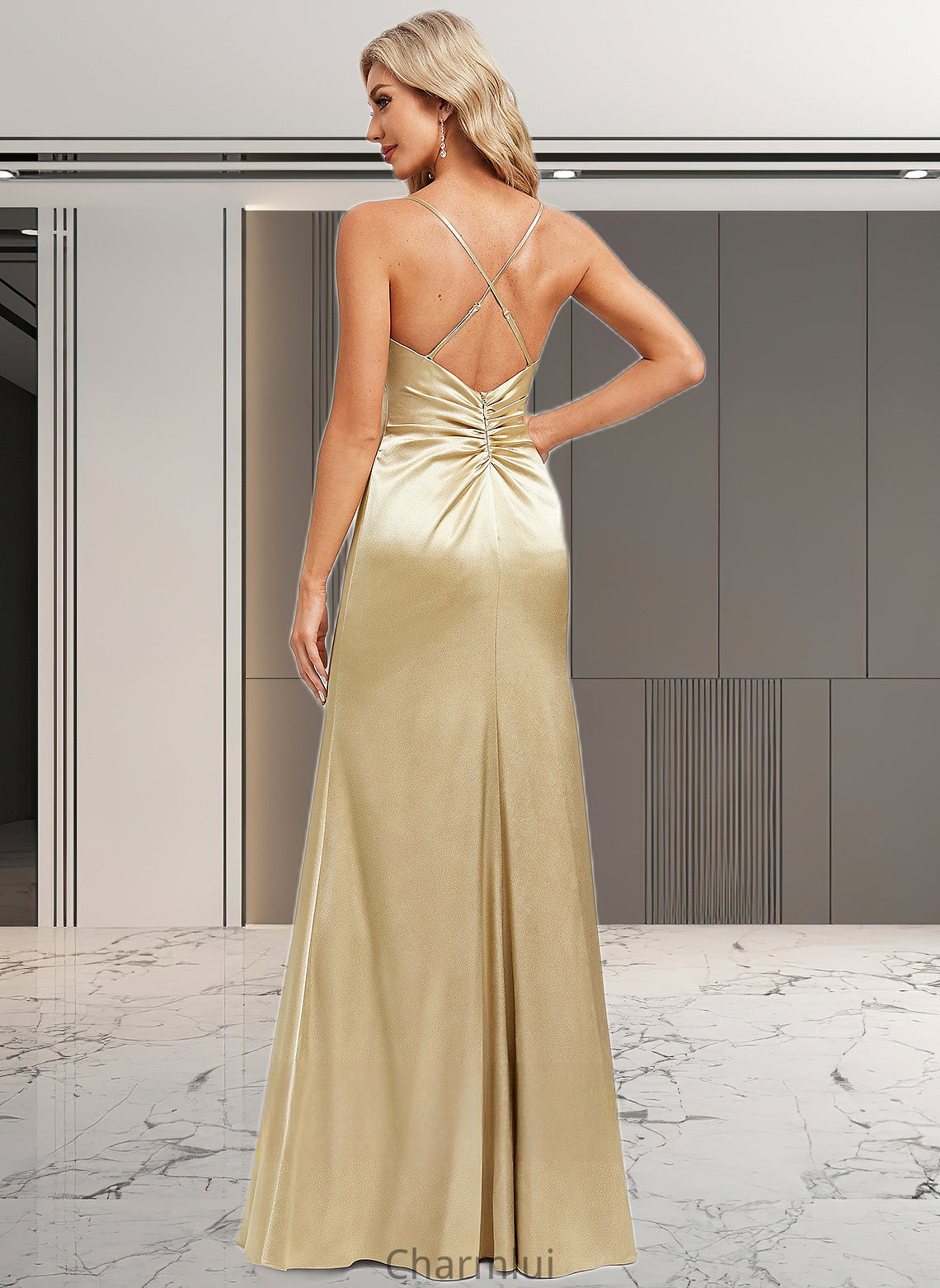 Aylin Trumpet/Mermaid Cowl Floor-Length Stretch Satin Bridesmaid Dress DYP0025792