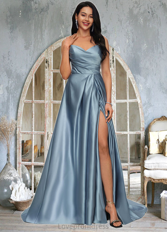 Kaylee Ball-Gown/Princess V-Neck Sweep Train Satin Prom Dresses DYP0022191