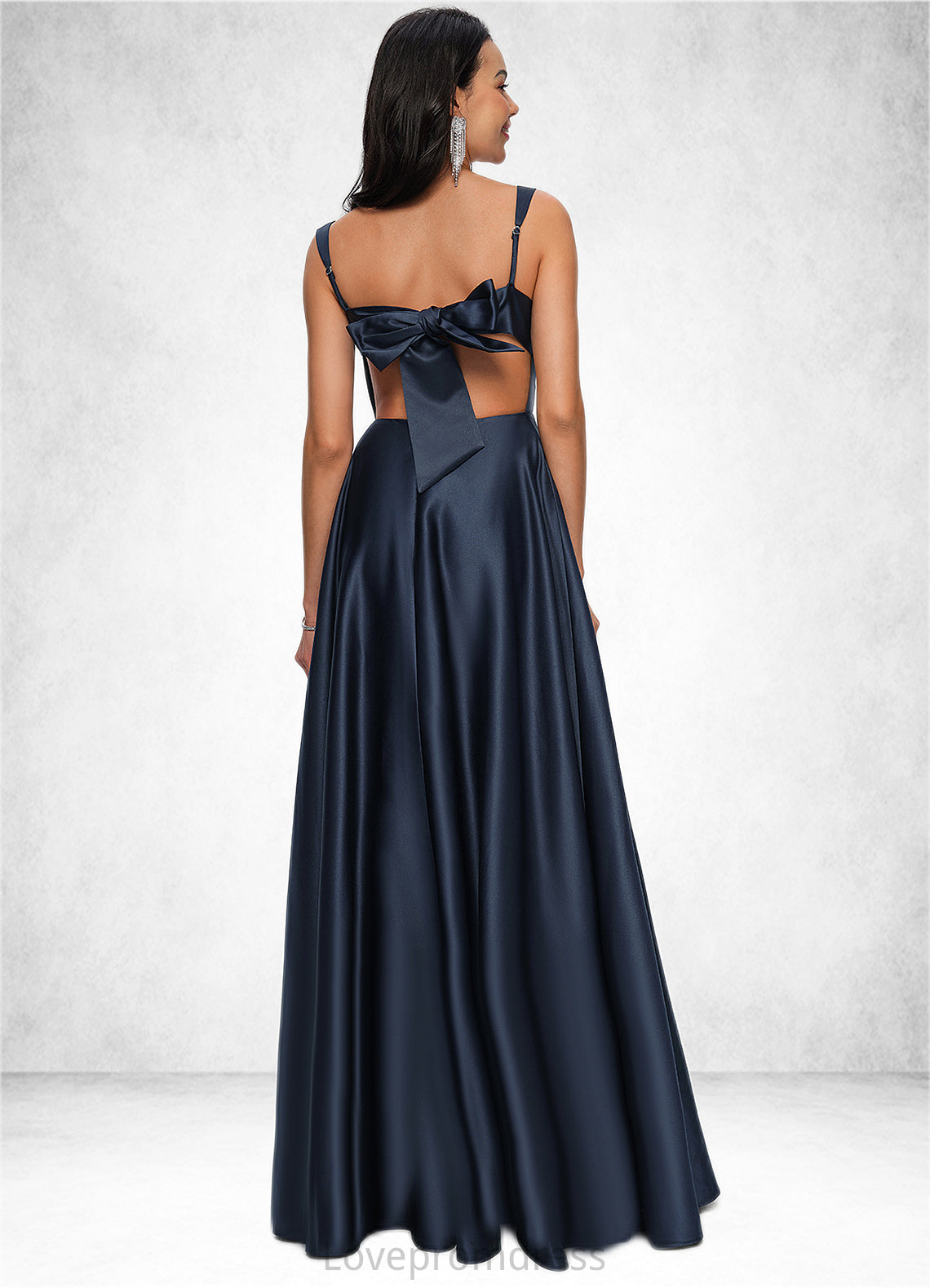 Adyson A-line Straight Floor-Length Satin Prom Dresses With Bow DYP0022195