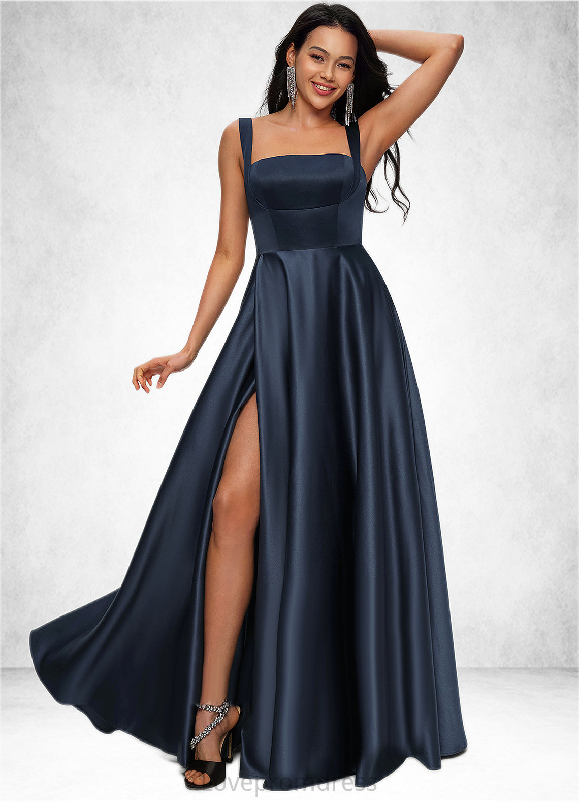 Adyson A-line Straight Floor-Length Satin Prom Dresses With Bow DYP0022195