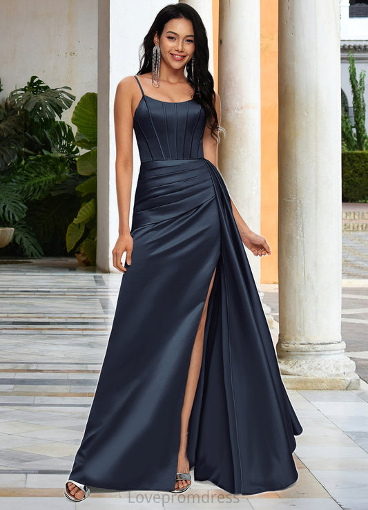 Mariyah Sheath/Column Scoop Floor-Length Satin Prom Dresses DYP0022196