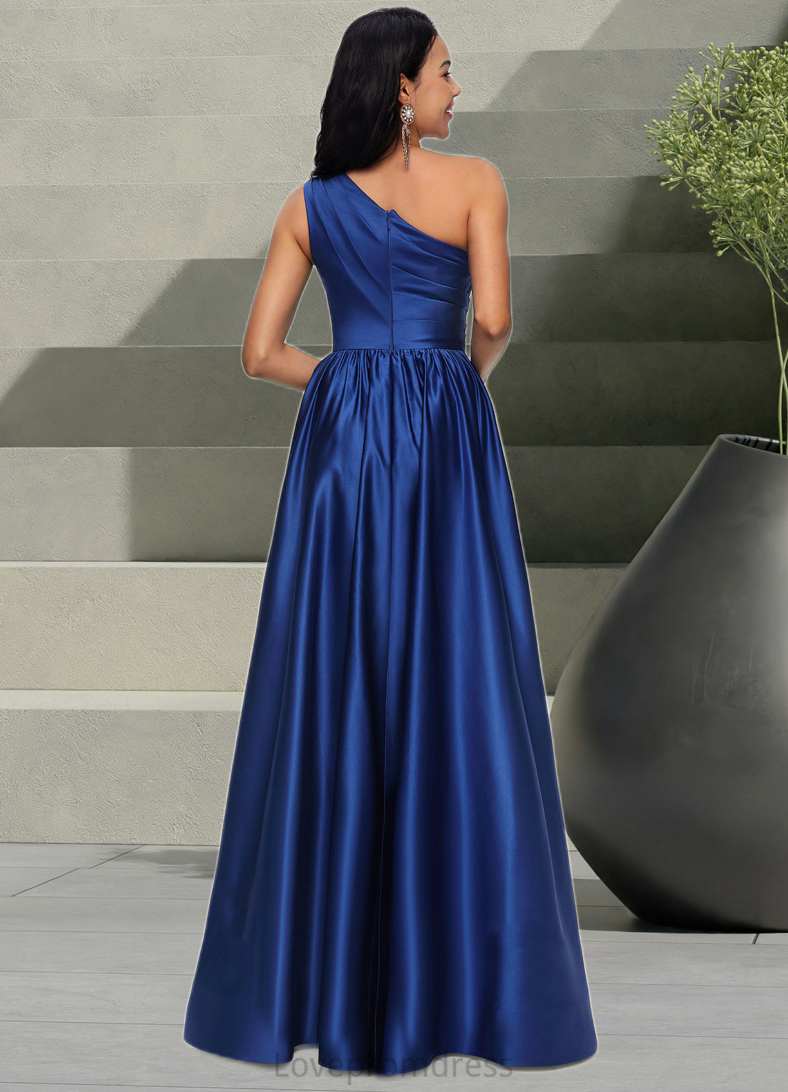 Jazlene Ball-Gown/Princess One Shoulder Floor-Length Satin Prom Dresses DYP0022201