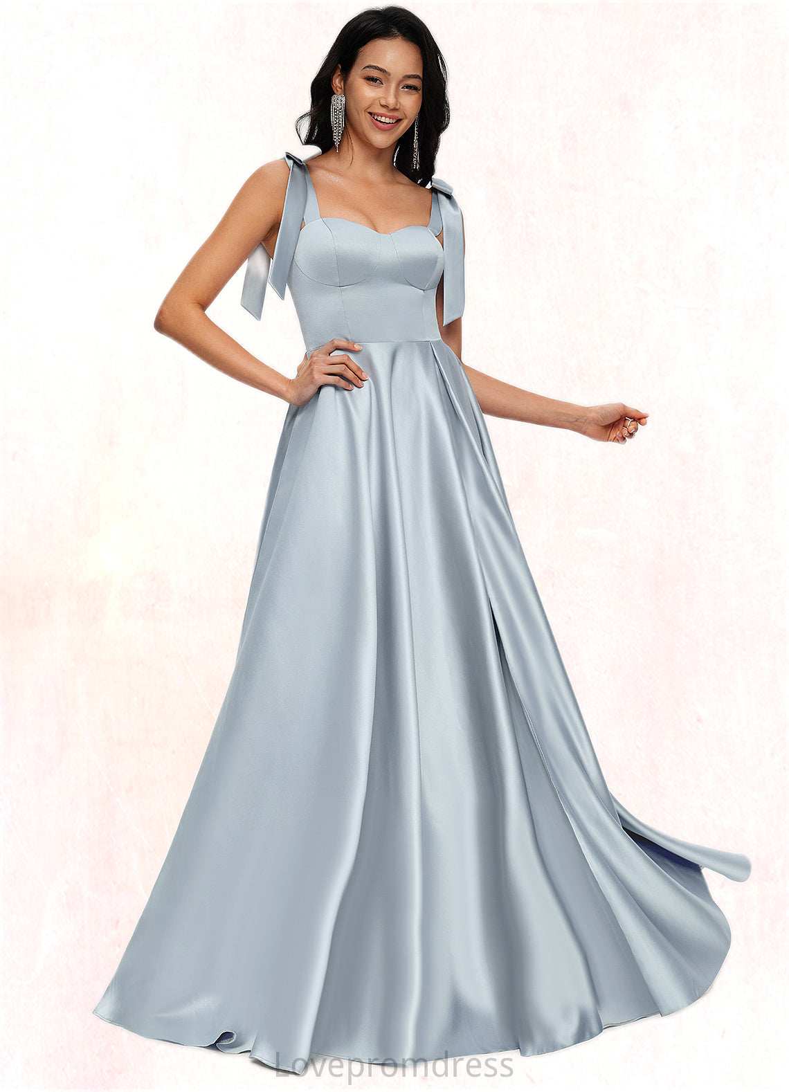 Giada A-line Sweetheart Sweep Train Satin Prom Dresses With Bow DYP0022203