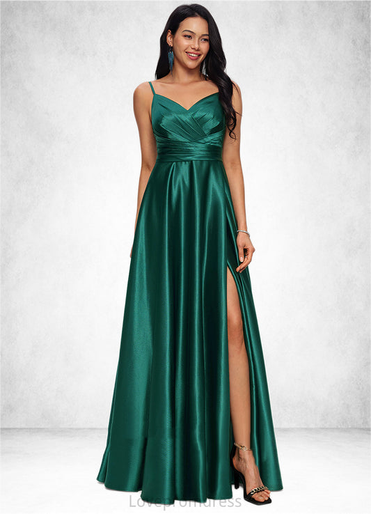 Katrina A-line V-Neck Floor-Length Stretch Satin Prom Dresses DYP0022211