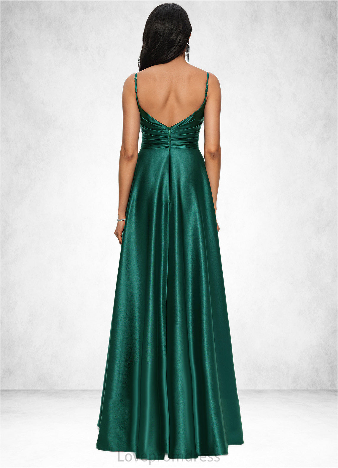 Katrina A-line V-Neck Floor-Length Stretch Satin Prom Dresses DYP0022211