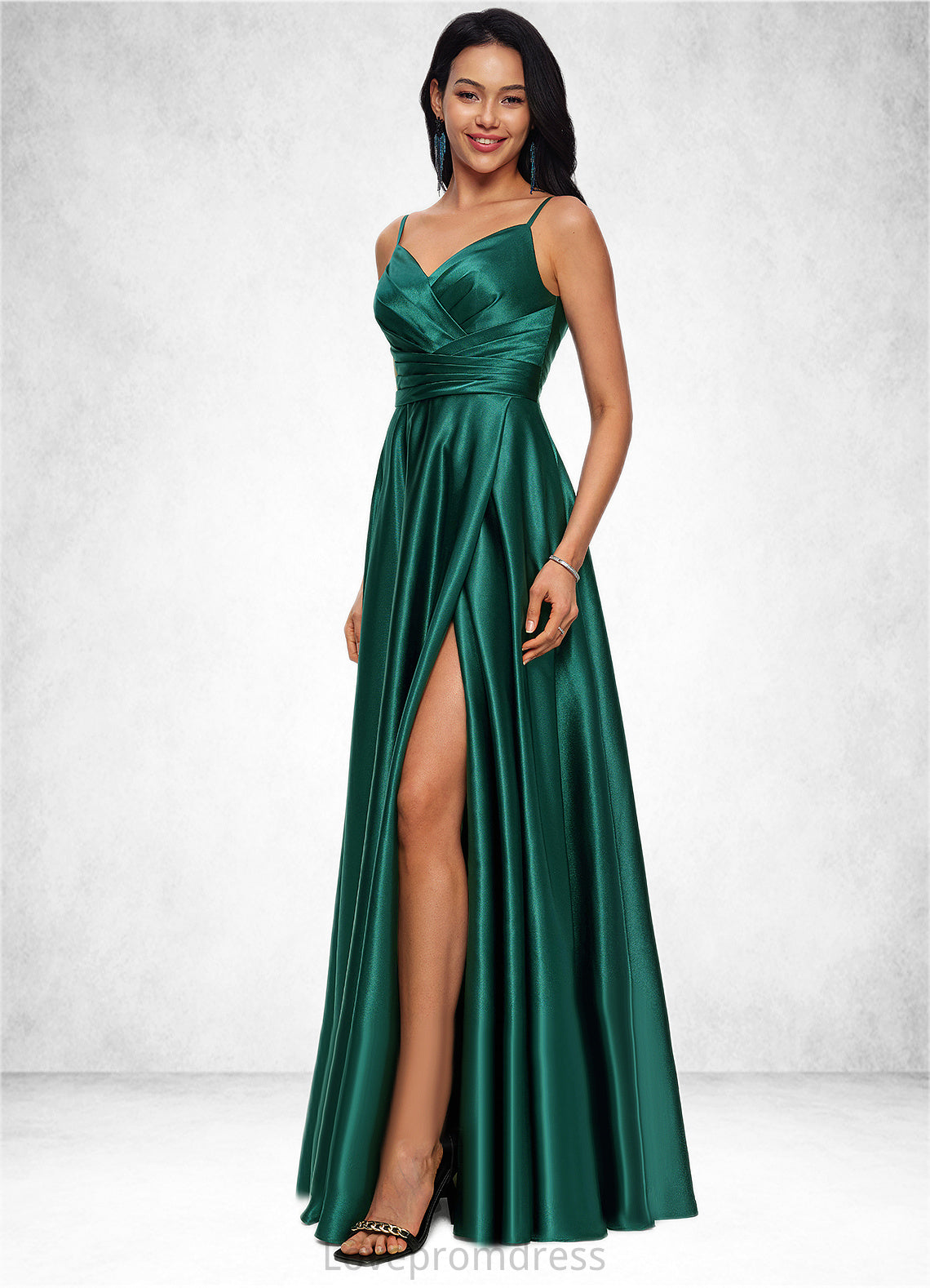 Katrina A-line V-Neck Floor-Length Stretch Satin Prom Dresses DYP0022211