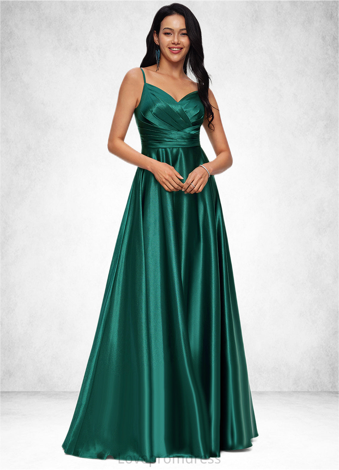 Katrina A-line V-Neck Floor-Length Stretch Satin Prom Dresses DYP0022211