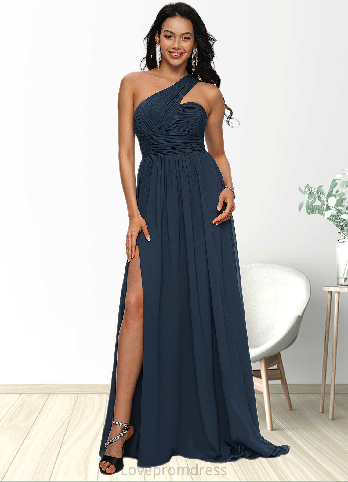 Lexie A-line Asymmetrical Sweep Train Chiffon Prom Dresses With Pleated DYP0022212