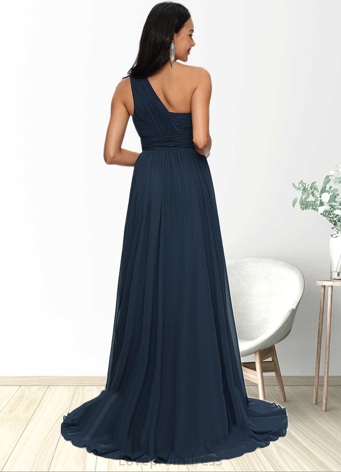 Lexie A-line Asymmetrical Sweep Train Chiffon Prom Dresses With Pleated DYP0022212