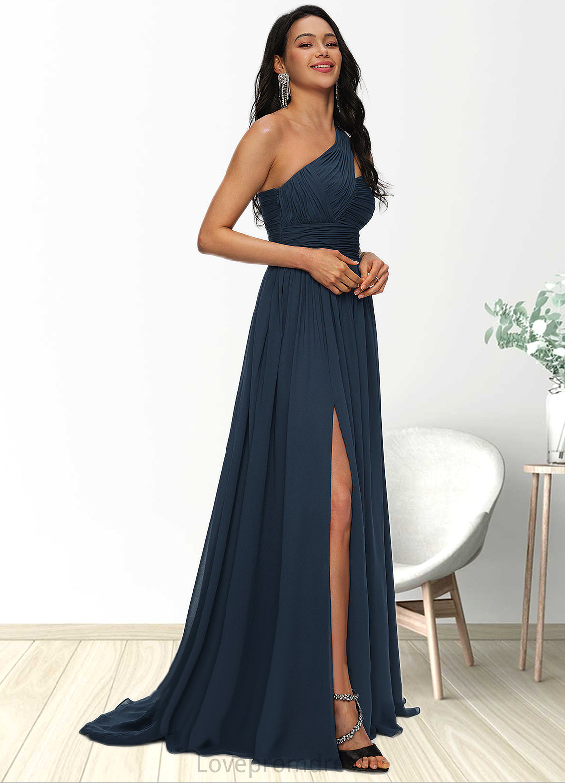 Lexie A-line Asymmetrical Sweep Train Chiffon Prom Dresses With Pleated DYP0022212