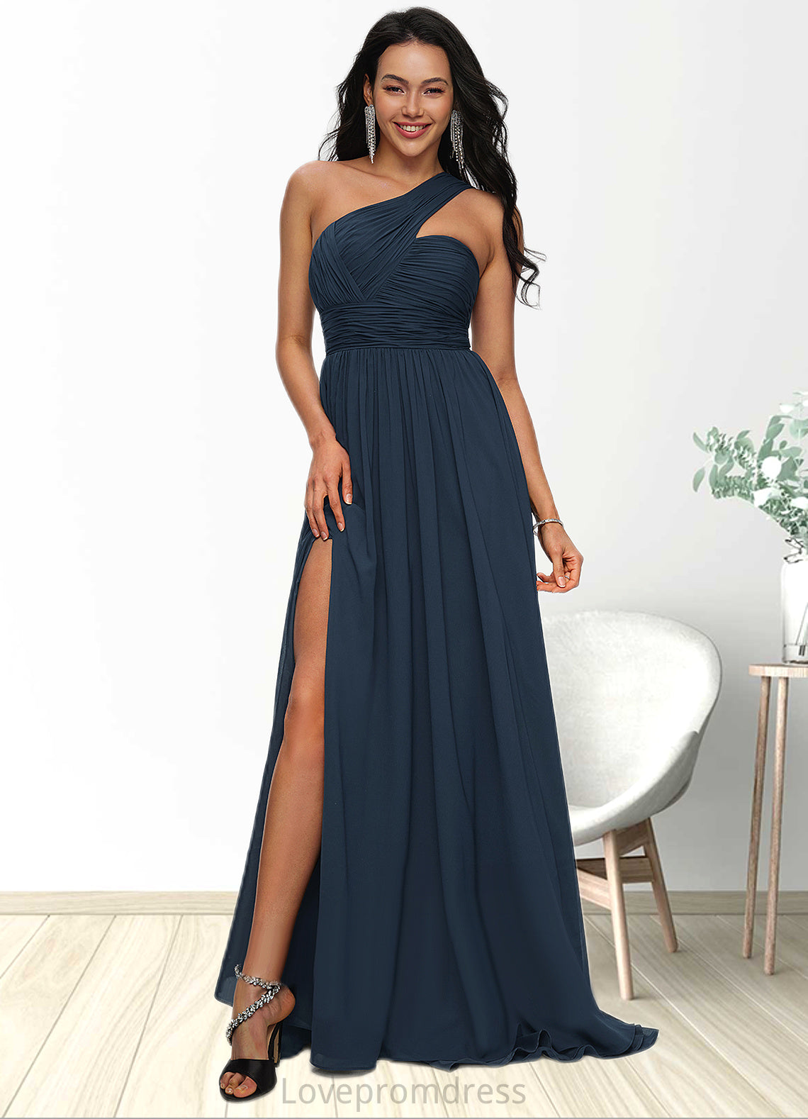 Lexie A-line Asymmetrical Sweep Train Chiffon Prom Dresses With Pleated DYP0022212