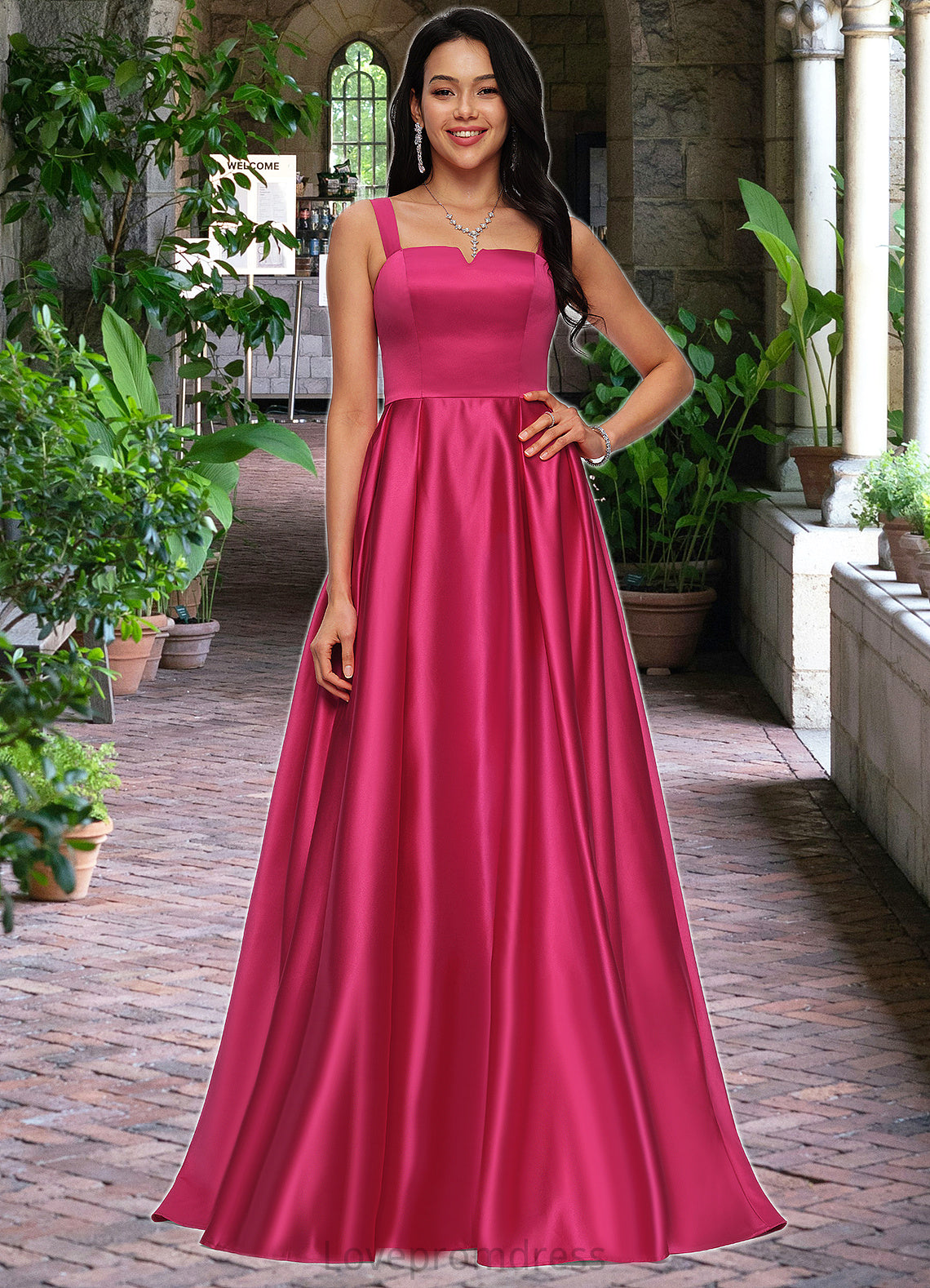 Alexa Ball-Gown/Princess V-Neck Sweep Train Satin Prom Dresses DYP0022215