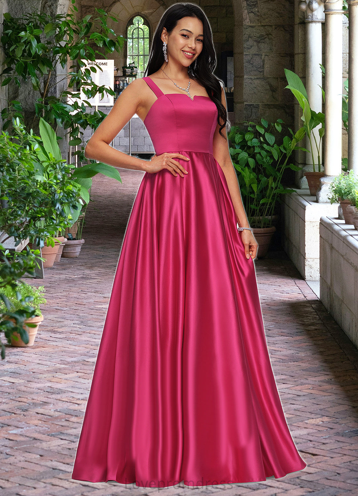 Alexa Ball-Gown/Princess V-Neck Sweep Train Satin Prom Dresses DYP0022215