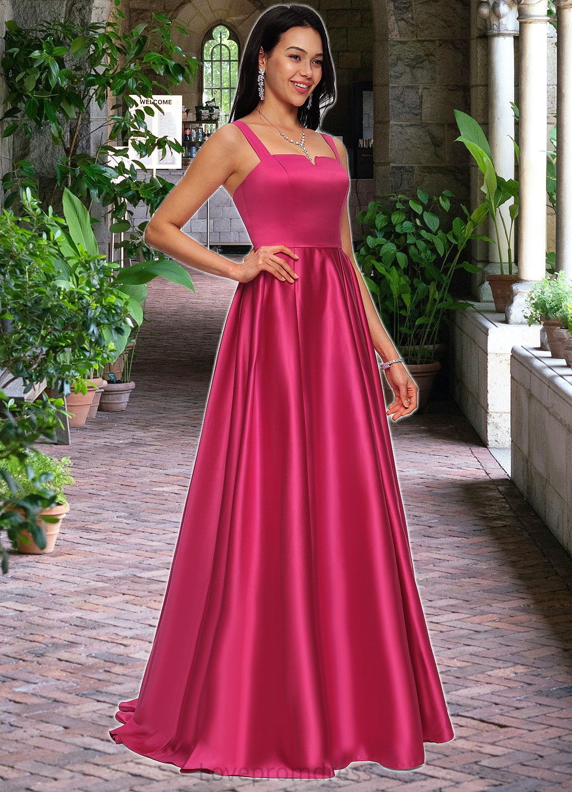 Alexa Ball-Gown/Princess V-Neck Sweep Train Satin Prom Dresses DYP0022215