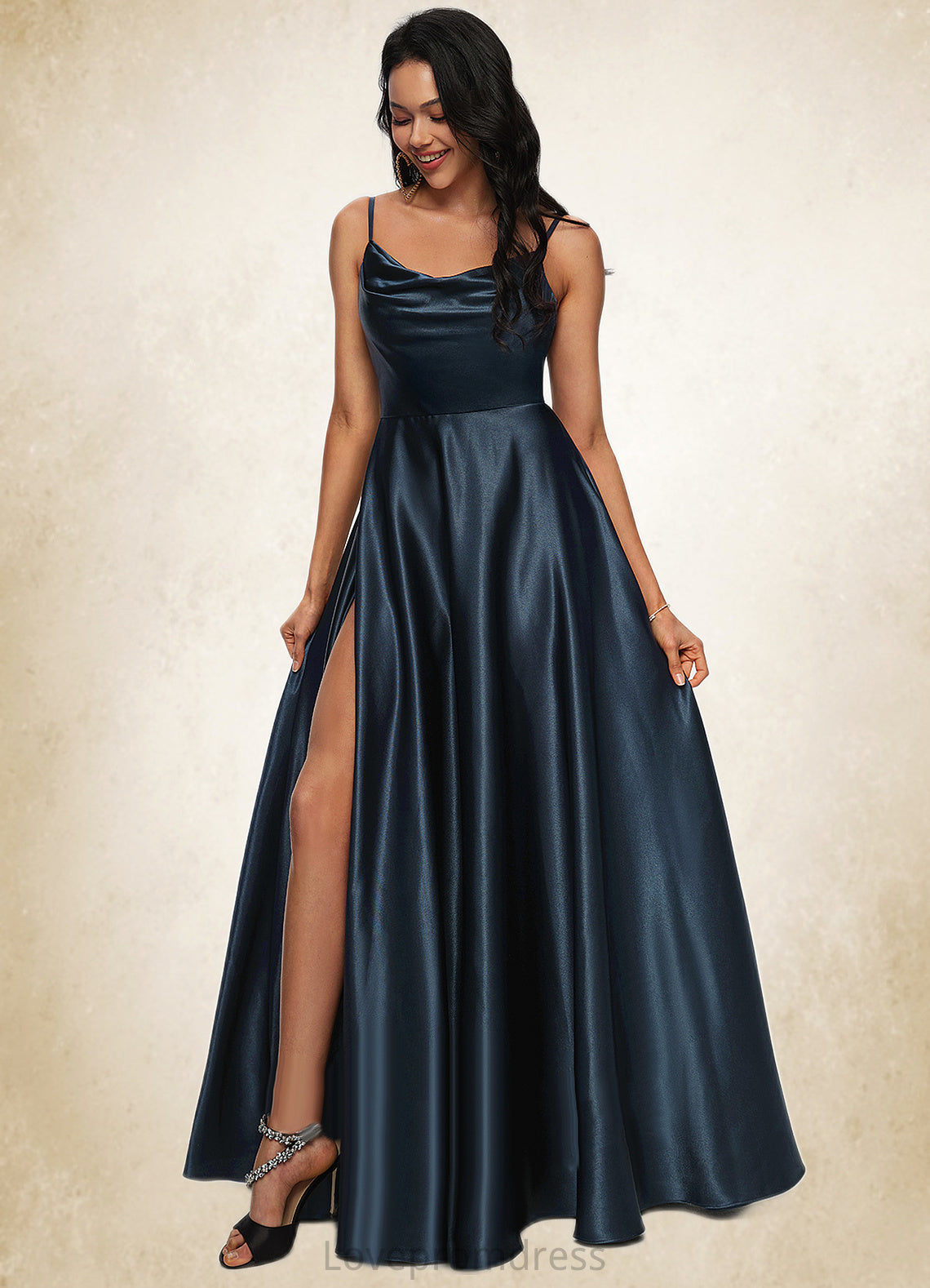 Sophronia A-line Cowl Floor-Length Stretch Satin Prom Dresses DYP0022216