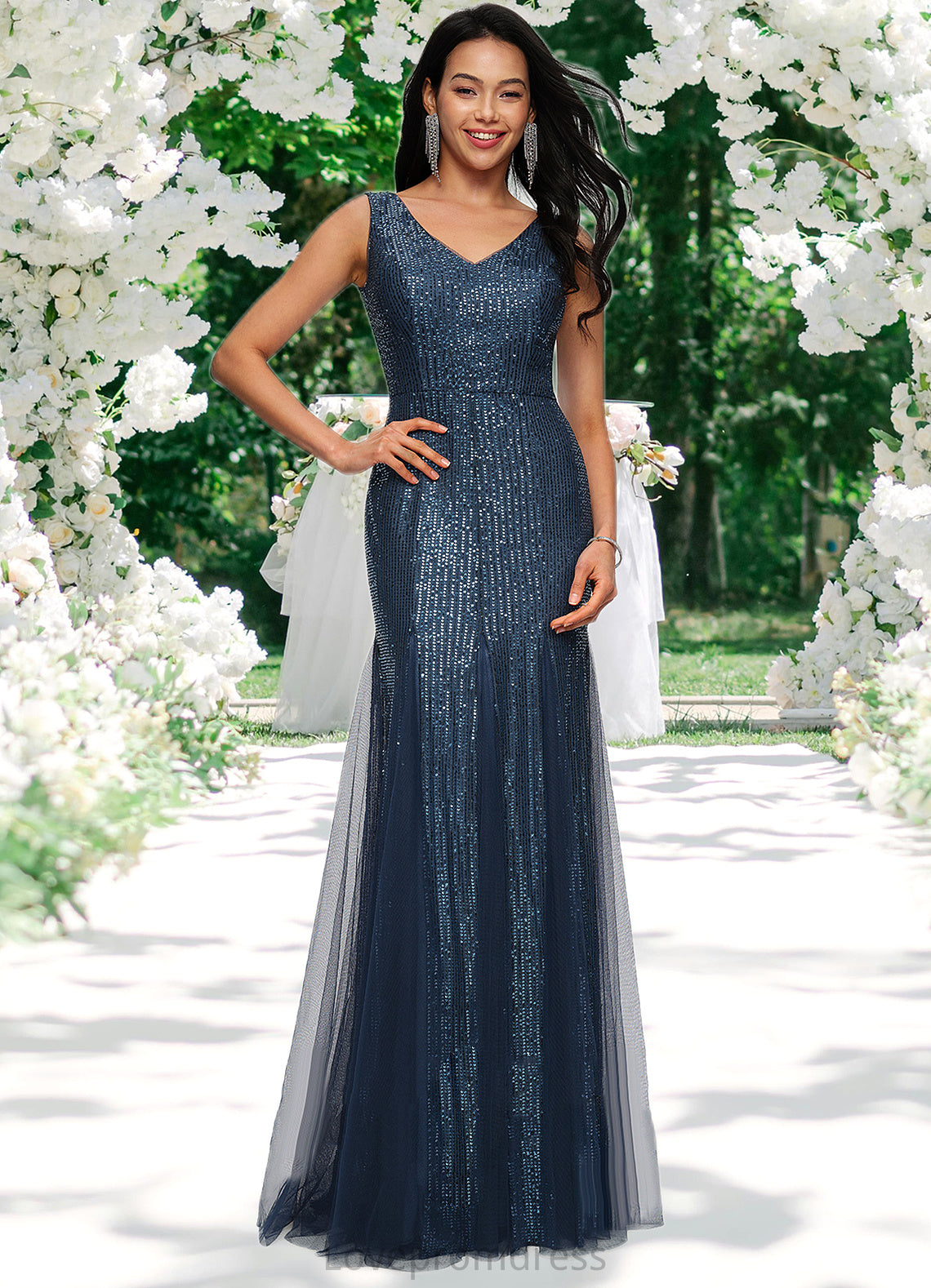 Irene Sheath/Column V-Neck Floor-Length Sequin Prom Dresses DYP0022218