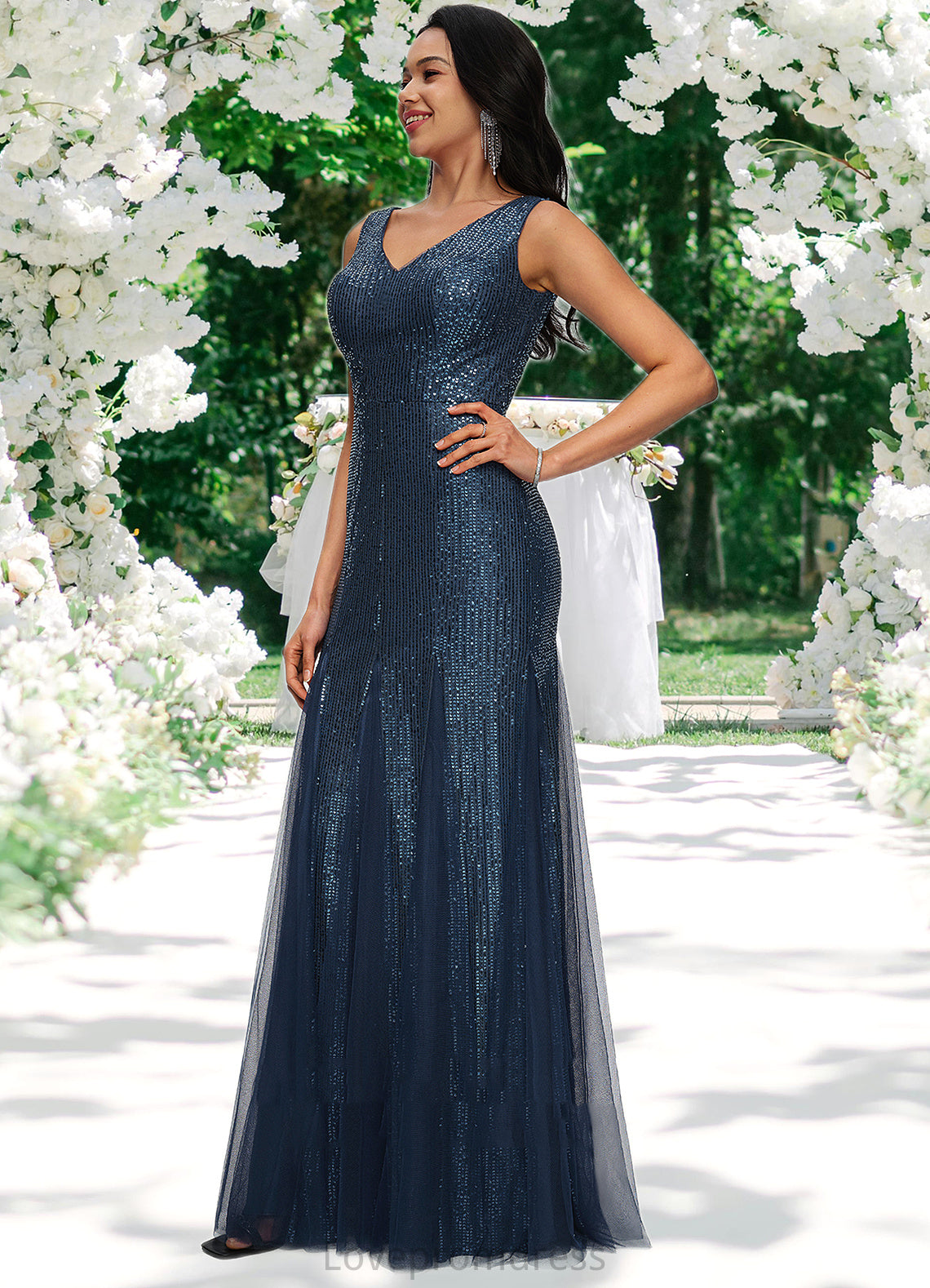 Irene Sheath/Column V-Neck Floor-Length Sequin Prom Dresses DYP0022218