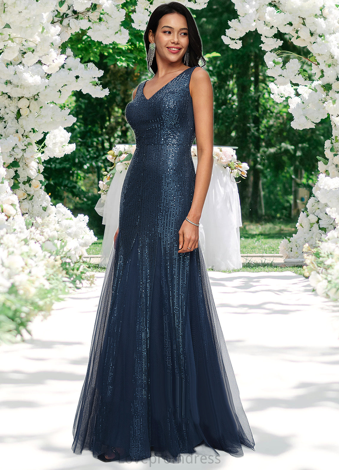 Irene Sheath/Column V-Neck Floor-Length Sequin Prom Dresses DYP0022218