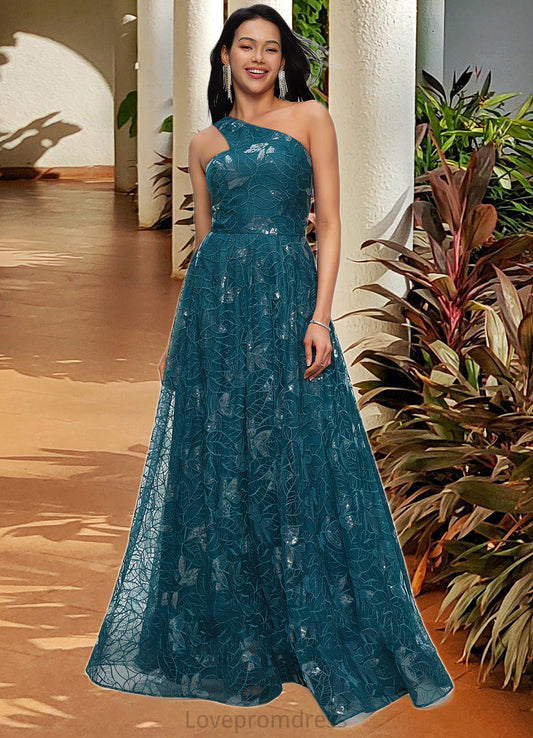 Mabel A-line Asymmetrical Floor-Length Lace Prom Dresses With Sequins DYP0022219