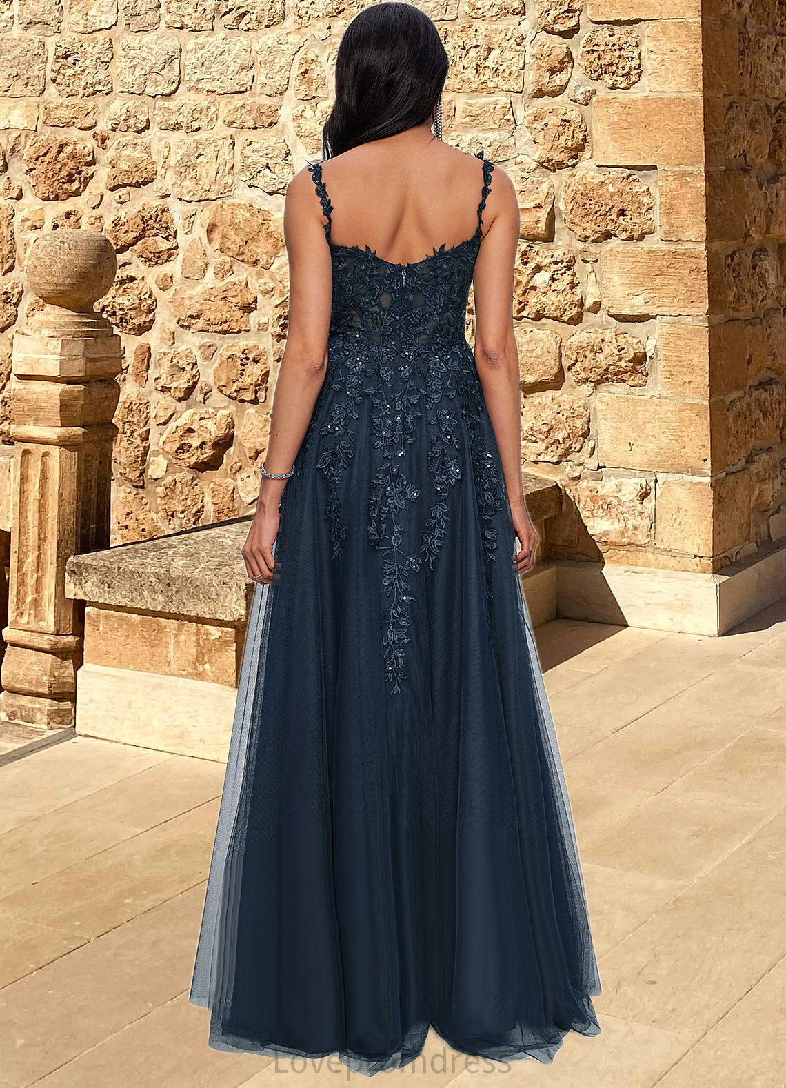 Alani A-line V-Neck Floor-Length Tulle Prom Dresses With Sequins DYP0022224