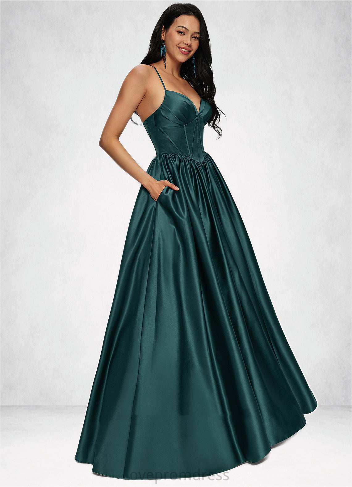 Yasmin Ball-Gown/Princess V-Neck Floor-Length Satin Prom Dresses With Pleated DYP0022230