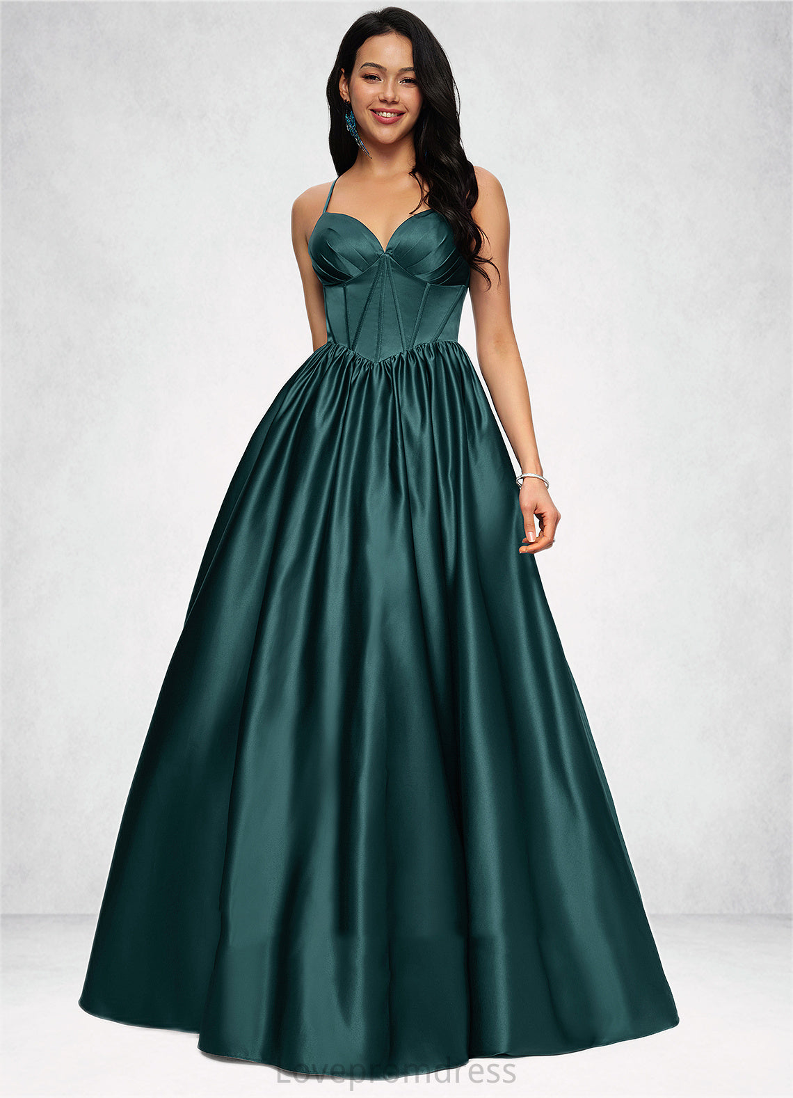 Yasmin Ball-Gown/Princess V-Neck Floor-Length Satin Prom Dresses With Pleated DYP0022230