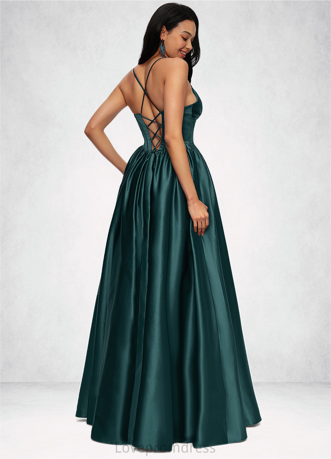 Yasmin Ball-Gown/Princess V-Neck Floor-Length Satin Prom Dresses With Pleated DYP0022230