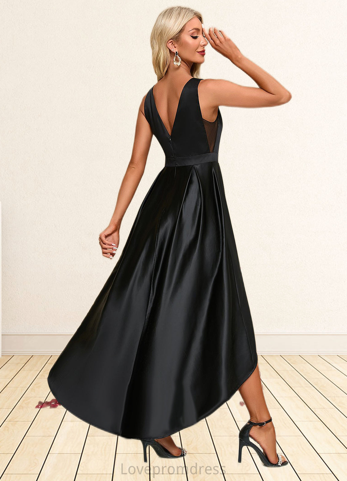 Simone Boat Neck Elegant A-line Satin Asymmetrical Dresses DYP0022257