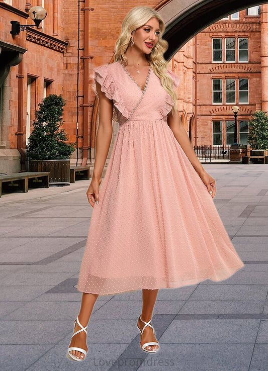 Rhianna Jacquard V-Neck Elegant A-line Chiffon Midi Dresses DYP0022278