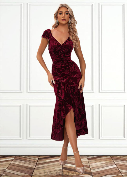 Pancy Flower Sweetheart Elegant Trumpet/Mermaid Velvet Asymmetrical Dresses DYP0022284