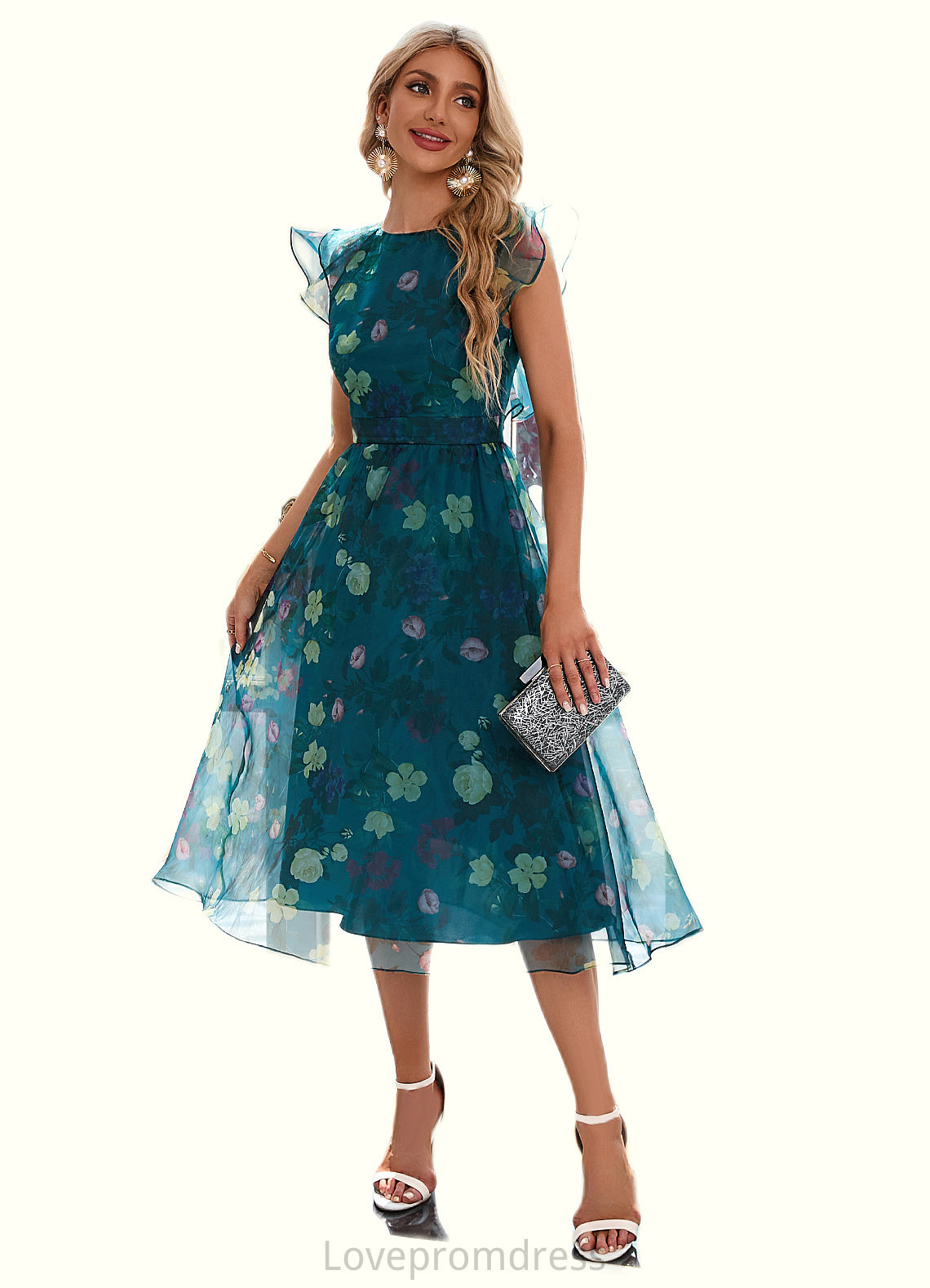 Chanel Floral Print Scoop Elegant A-line Organza Midi Dresses DYP0022318