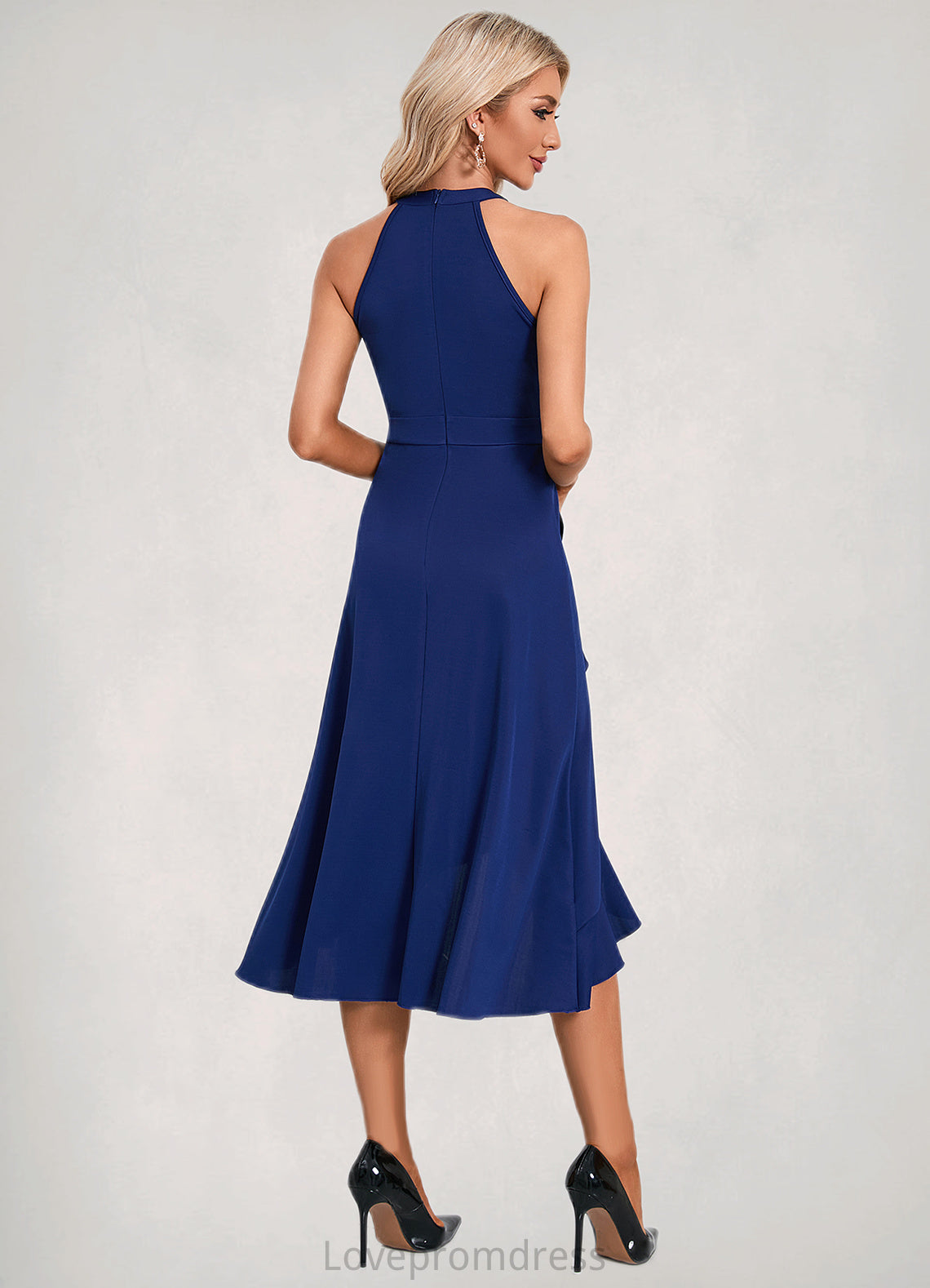 Alondra Cascading Ruffles High Neck Elegant A-line Cotton Blends Asymmetrical Midi Dresses DYP0022353