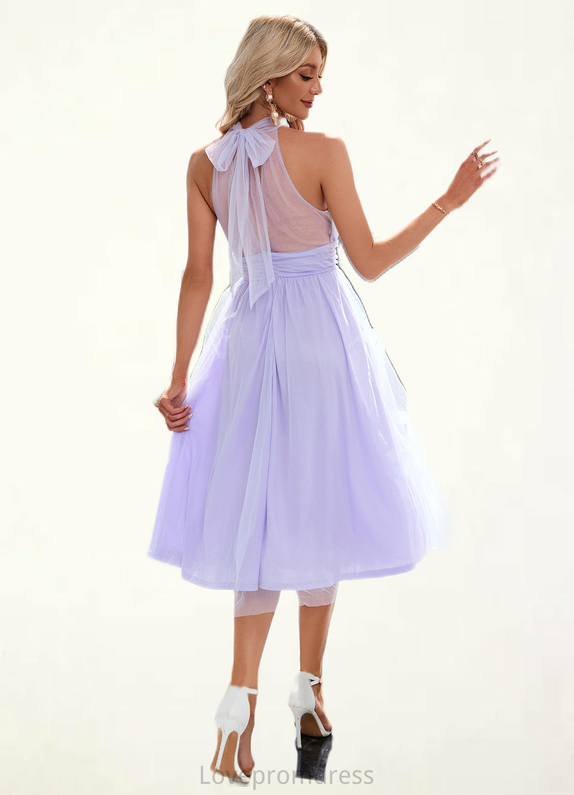 Kit Ruffle High Neck Sexy A-line Tulle Midi Dresses DYP0022441