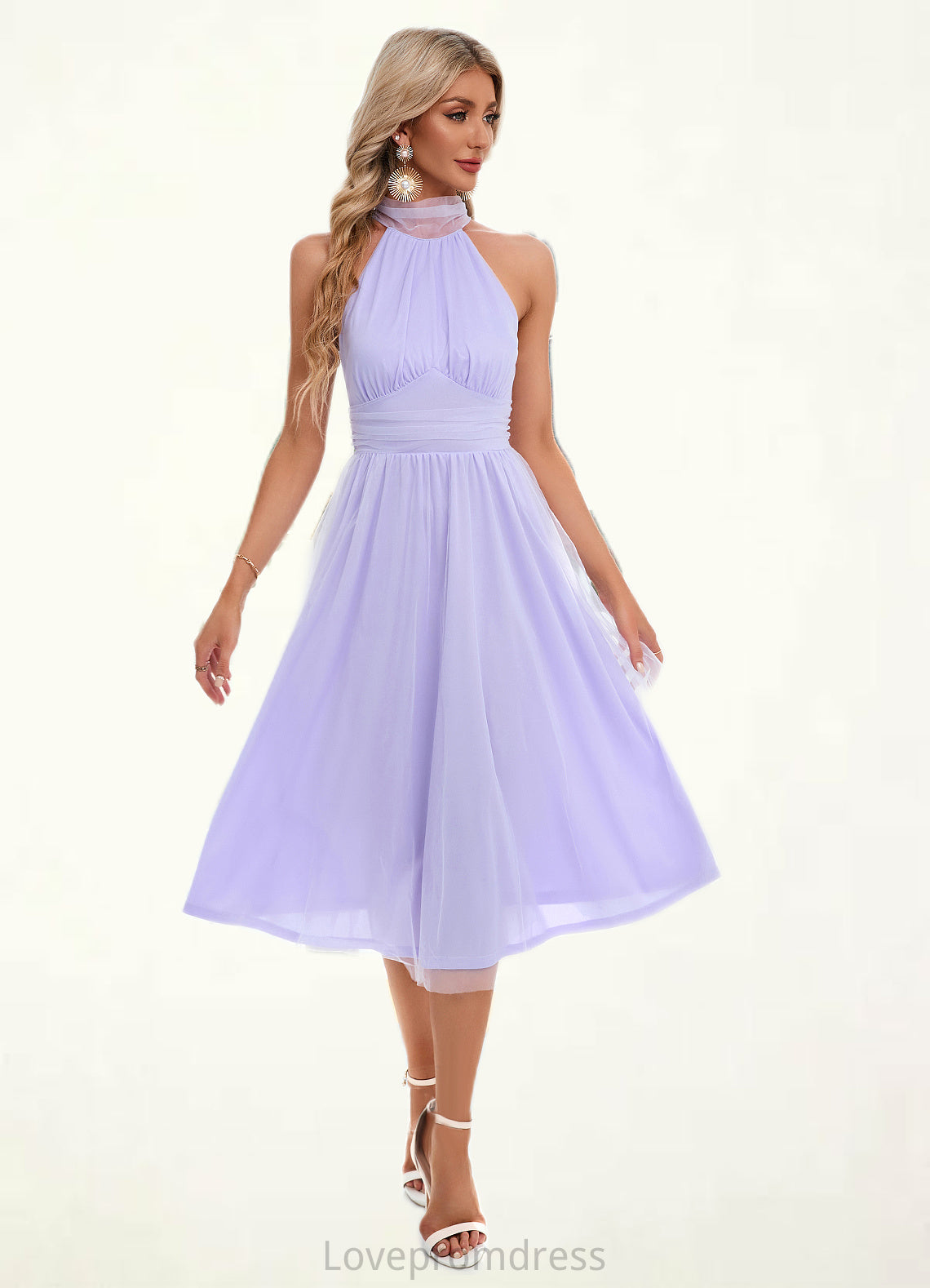 Kit Ruffle High Neck Sexy A-line Tulle Midi Dresses DYP0022441