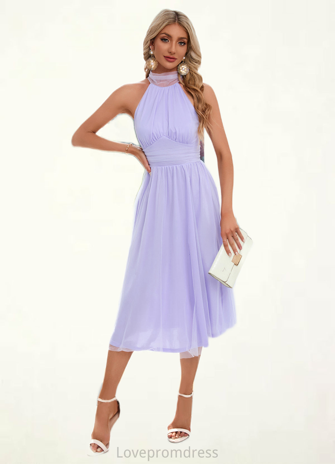 Kit Ruffle High Neck Sexy A-line Tulle Midi Dresses DYP0022441