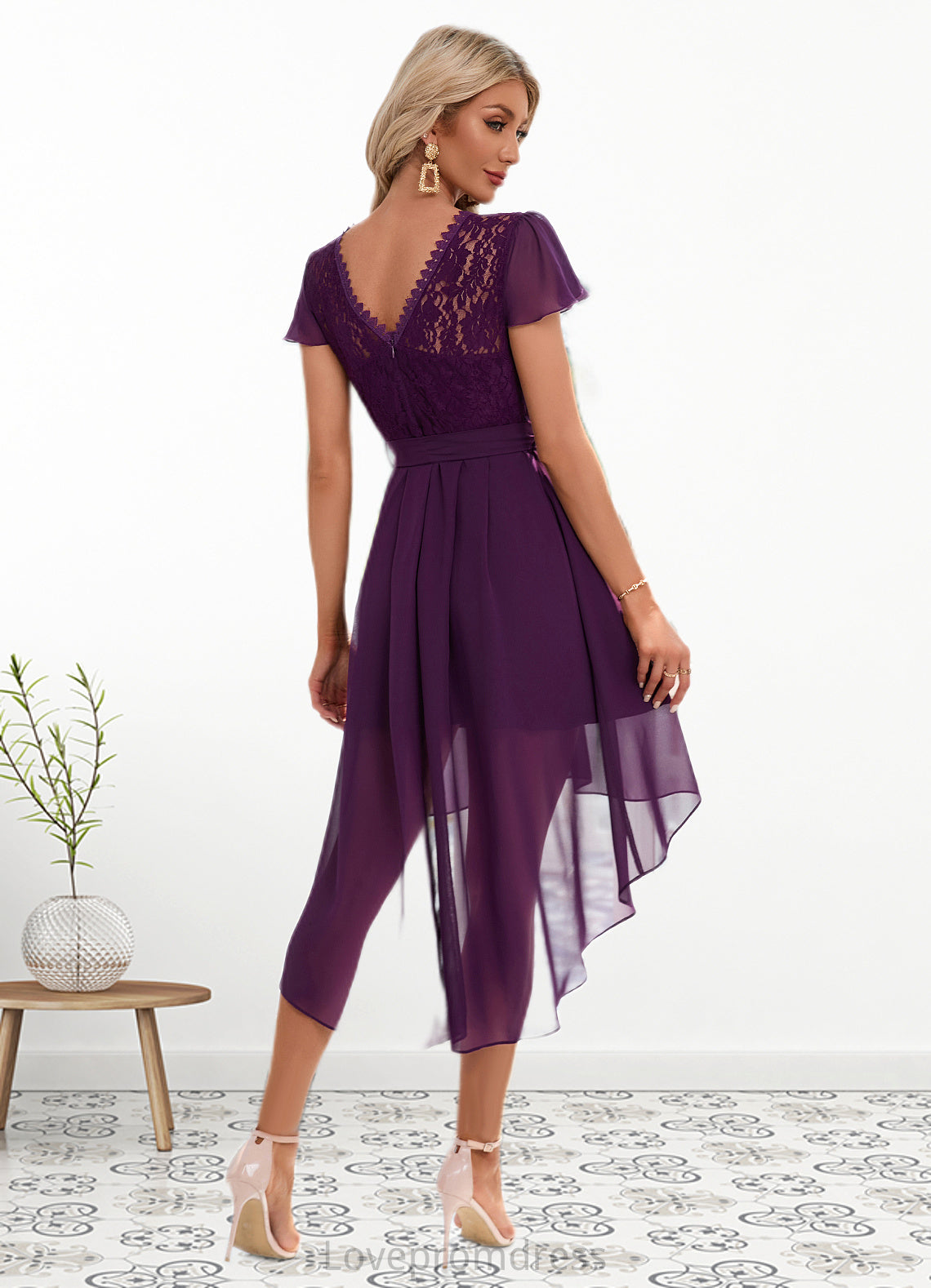 Denise Cascading Ruffles Asymmetrical Elegant A-line Chiffon Ankle-Length Dresses DYP0022494