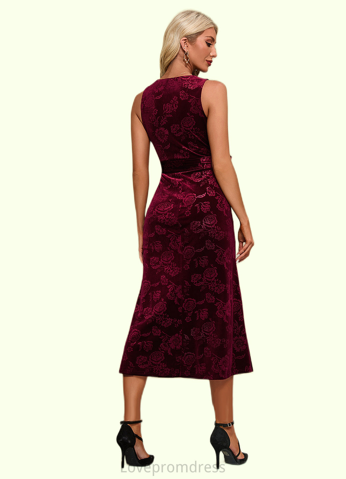 Louise Flower V-Neck Elegant A-line Velvet Midi Dresses DYP0022504