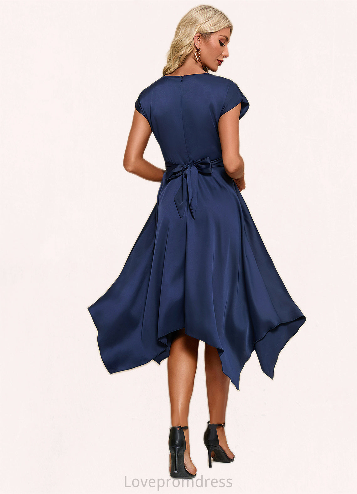 Khloe Bow V-Neck Elegant A-line Satin Asymmetrical Dresses DYP0022506