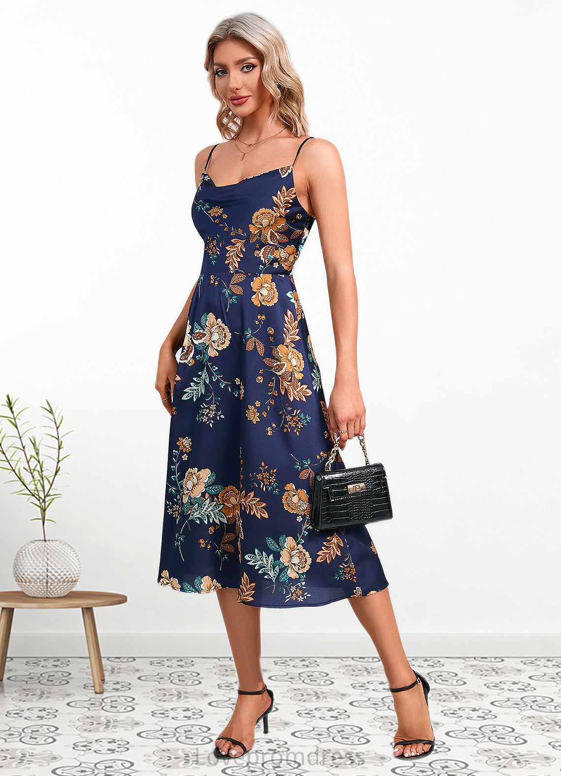 Lola Floral Print Cowl Elegant A-line Satin Dresses DYP0022508