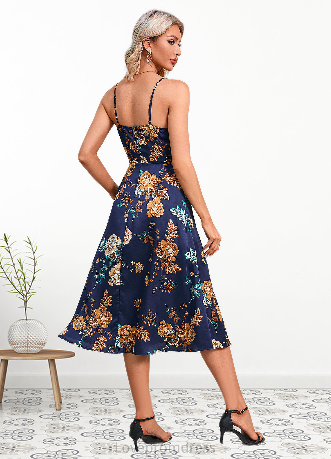 Lola Floral Print Cowl Elegant A-line Satin Dresses DYP0022508