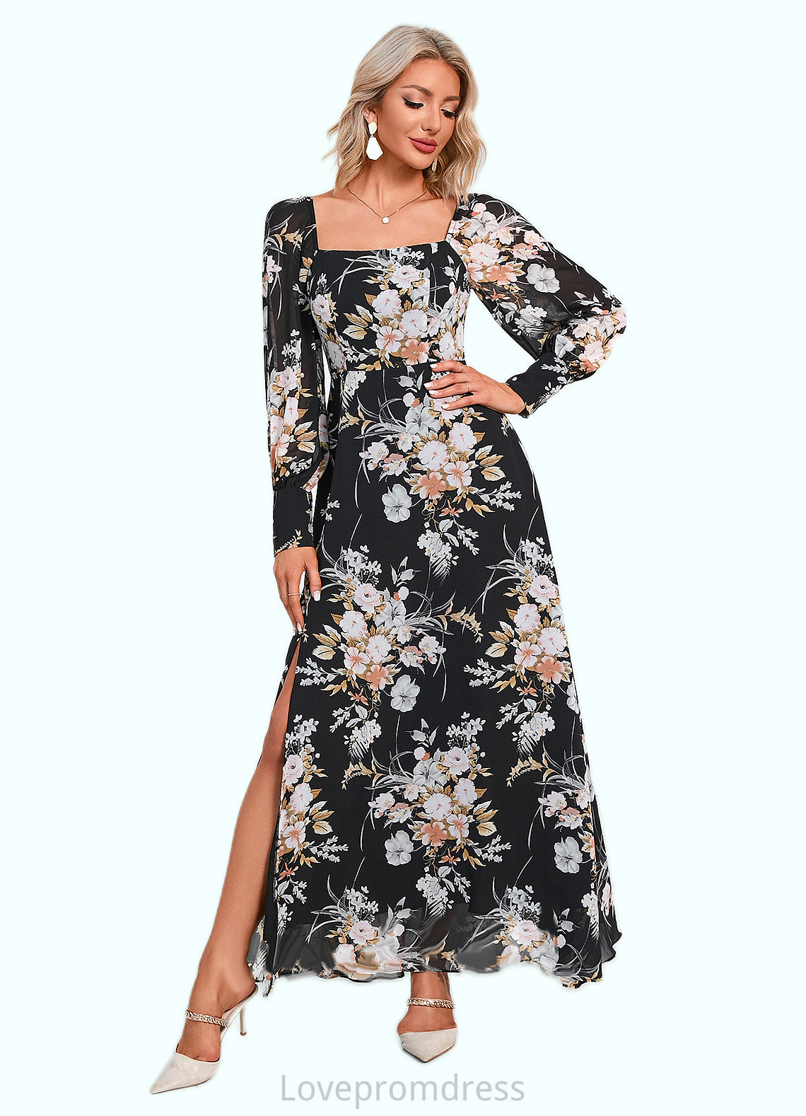 Raquel Floral Print Off the Shoulder Elegant A-line Chiffon Maxi Dresses DYP0022515