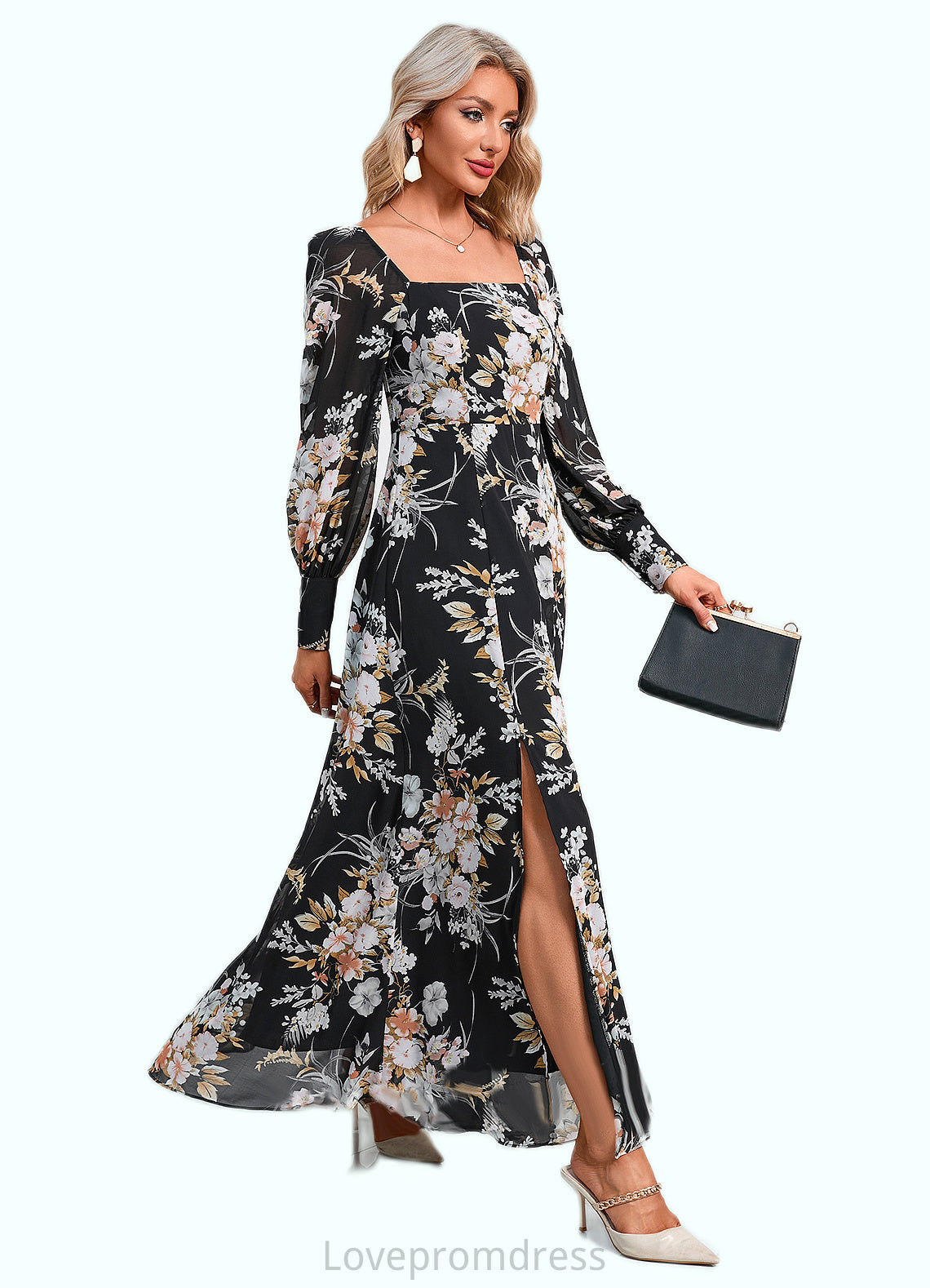 Raquel Floral Print Off the Shoulder Elegant A-line Chiffon Maxi Dresses DYP0022515