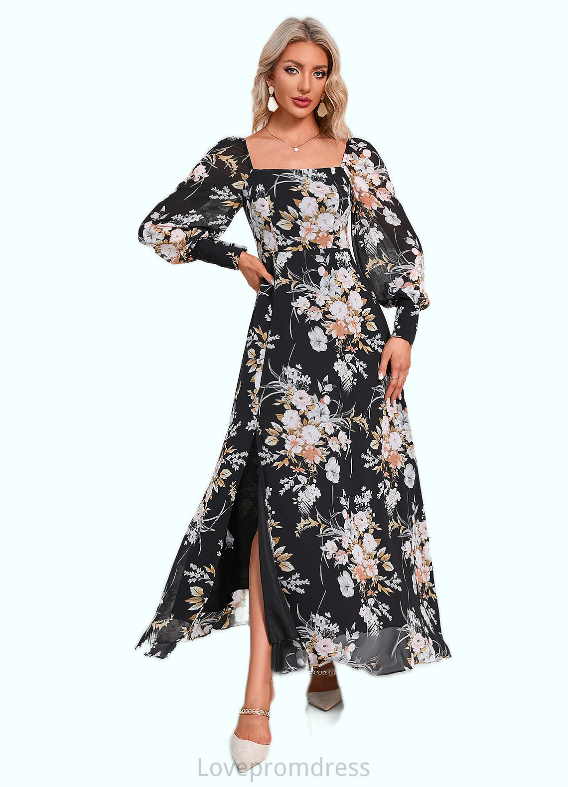 Raquel Floral Print Off the Shoulder Elegant A-line Chiffon Maxi Dresses DYP0022515