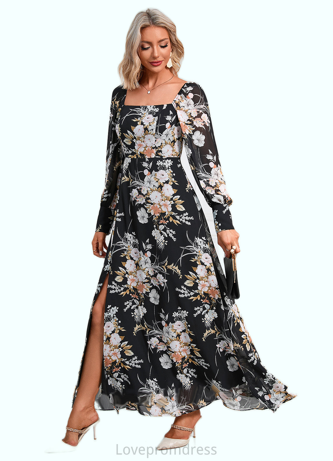 Raquel Floral Print Off the Shoulder Elegant A-line Chiffon Maxi Dresses DYP0022515